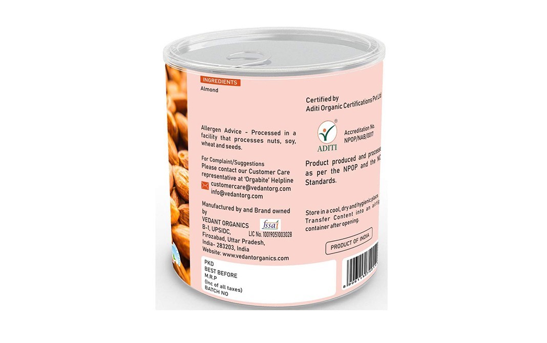 Orgabite Organic Almond    Pack  200 grams